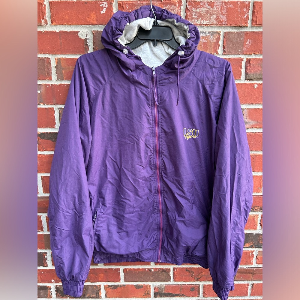 Vintage BOA LSU Tigers Full Zip Hooded Nylon/Cotton XXL Purple Jacket/Coat